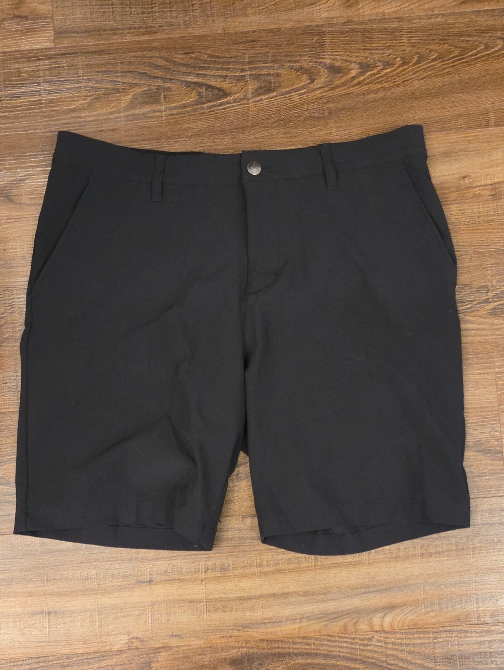 adidas Black Flat-Front Athletic Shorts with Stretchy Waist. Size 34